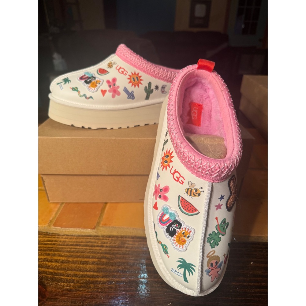 UGG x Humberto Cruz Tazz Slipper  White Doodle Platform Mule 1155751 size 9